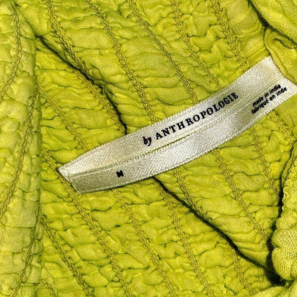 Anthropologie Smocked Gauze Criss Cross Asymmetrical Midi Dress in Lime Green - Picture 5 of 8